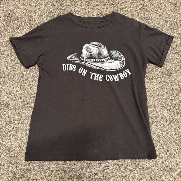 Miss Me Tops - Miss Me “Dibs On The Cowboy” Grey T-shirt